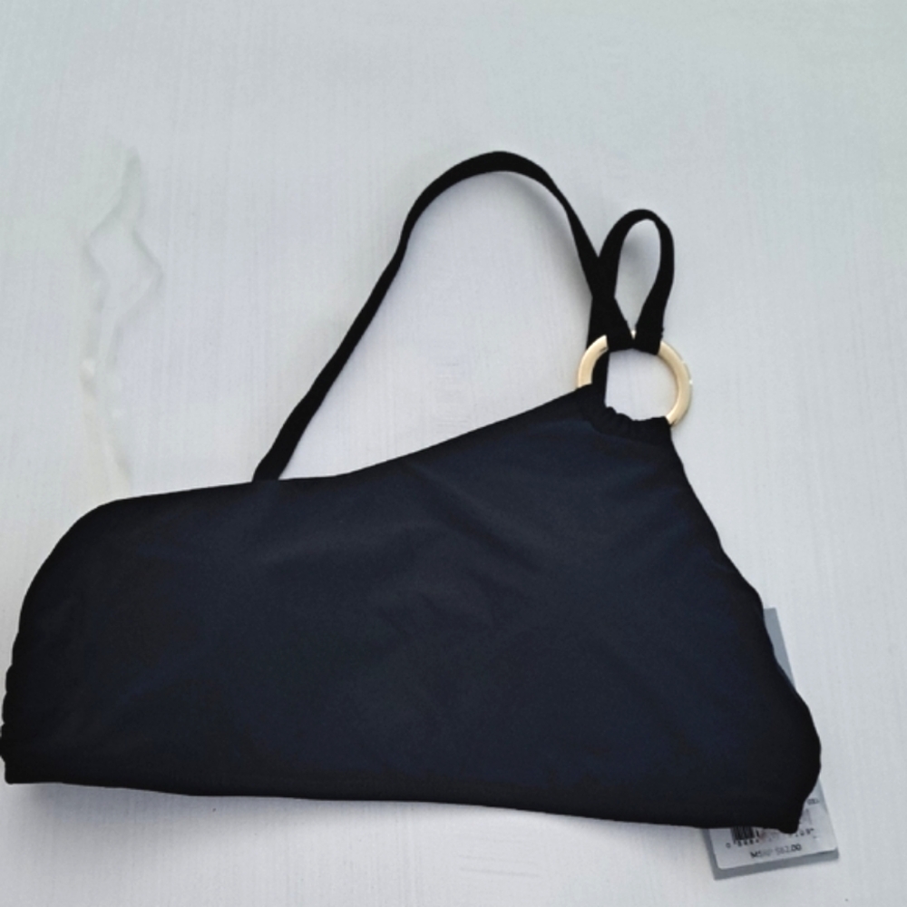 Antonio Melani Black One-Shoulder Bikini Top with Gold Ring